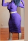 Fashion Women Long Sleeve Puckering Bodycon Dress Purple