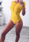 Solid Yellow Pit Cotton O-neck Women's Bodysuit