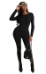 Women O-neck Black Solid Long Sleeve Jumpsuits